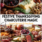 Trader Joe’s Thanksgiving Charcuterie Board with cured meats, cheeses, nuts, and fall-inspired garnishes on a rustic table. 26